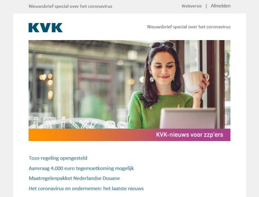 Nieuwsbrief voor zzp´ers van KvK