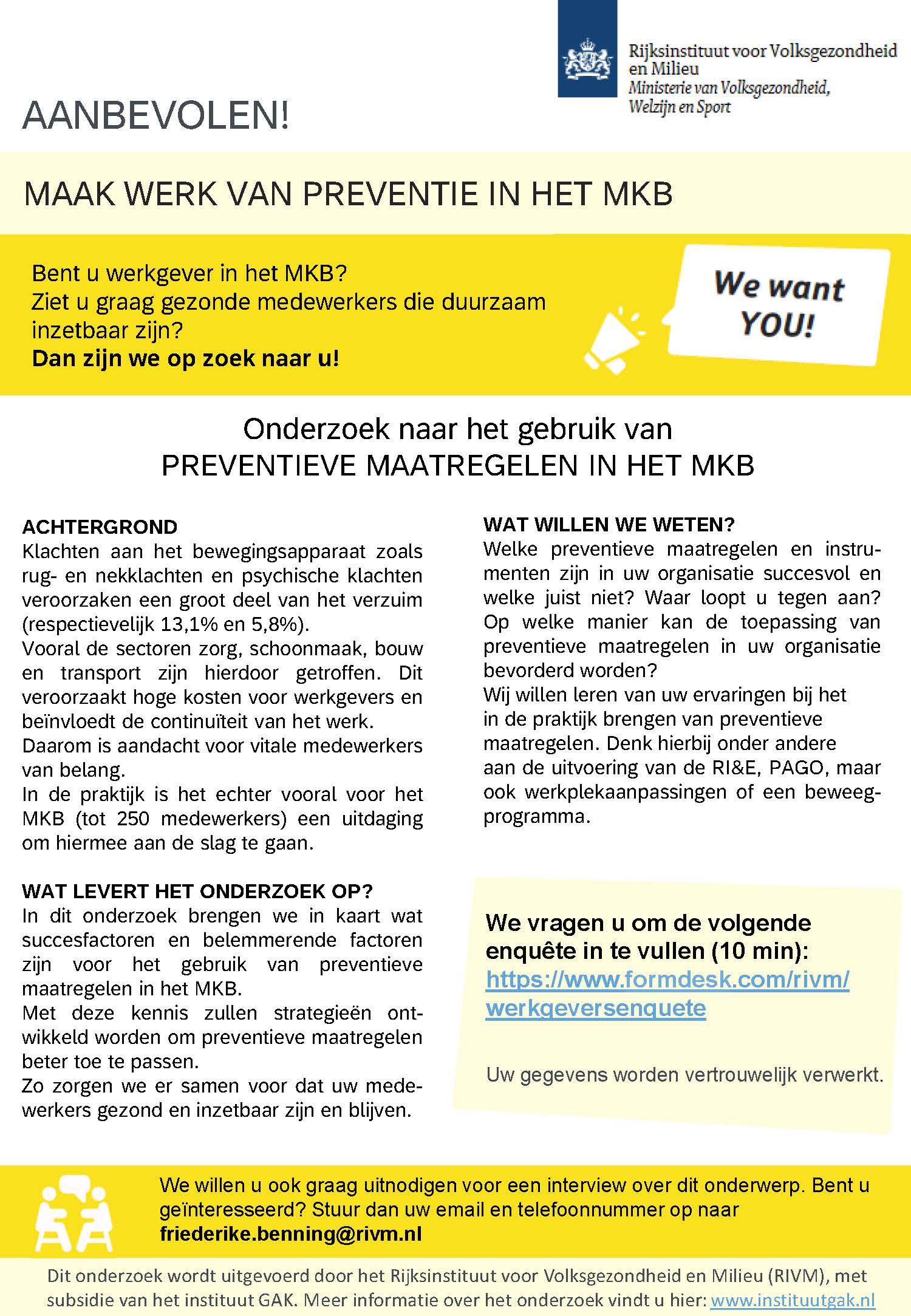 RIVM onderzoekt preventieve maatregelen MKB