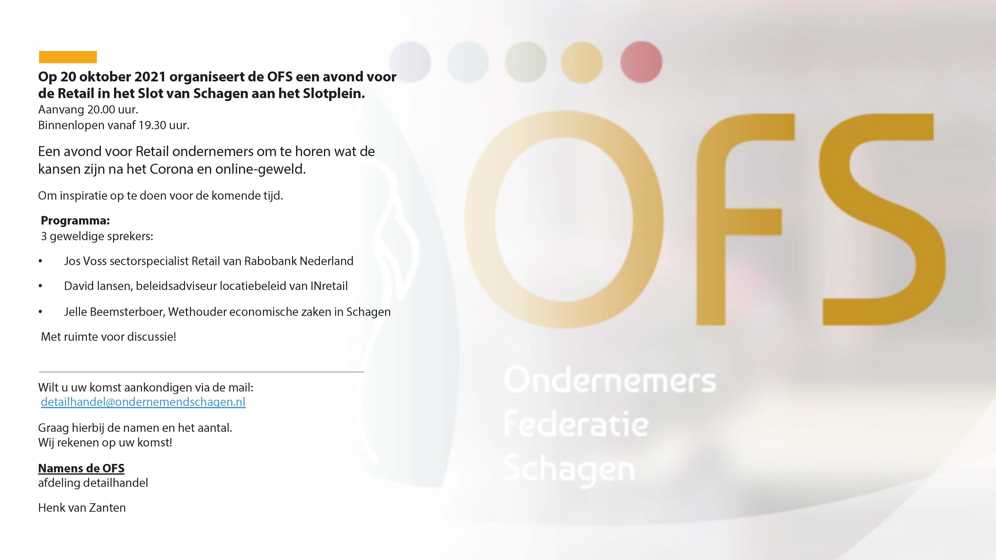 AFGELAST - 20 Oktober organiseert OFS een avond voor de Retail