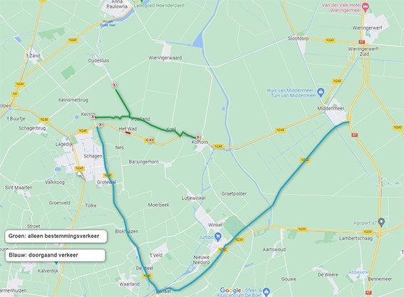 Omleidingsroute werkzaamheden N248_ kruising Kanaalweg-Wadweg