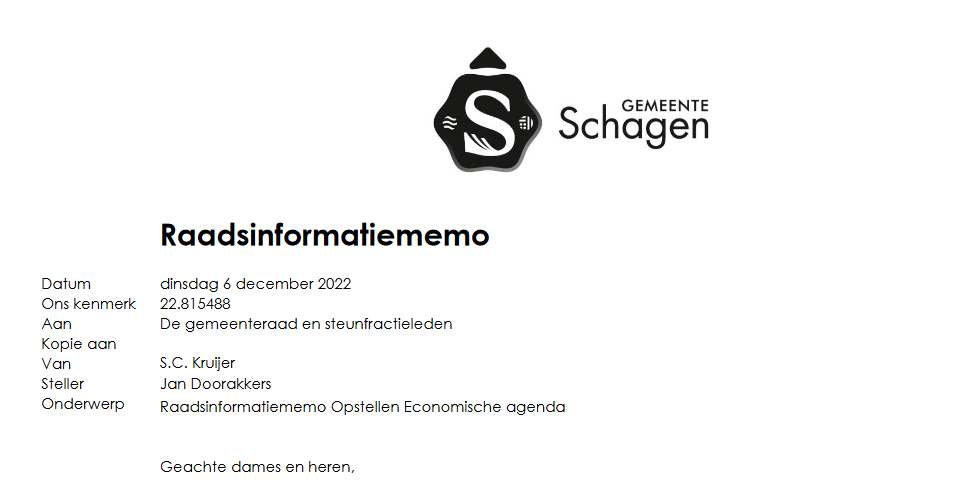 Gemeente Schagen werkt aan een Economisch profiel