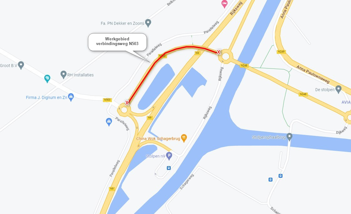Verbindingsweg N503 nabij Stolperbasculebrug afgesloten van 12 mei tot maandag 15 mei 2023