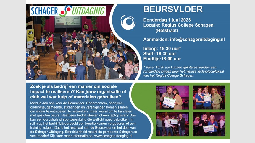 Bedrijven en verenigingen kunnen zich nu aanmelden voor Beursvloer Schager Uitdaging 