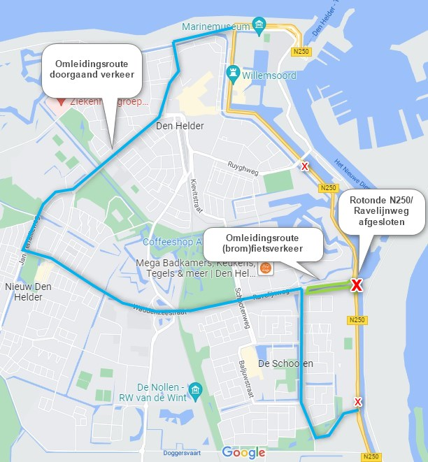 Rotonde N250/Ravelijnweg afgesloten van 16 juni tot 19 juni 2023