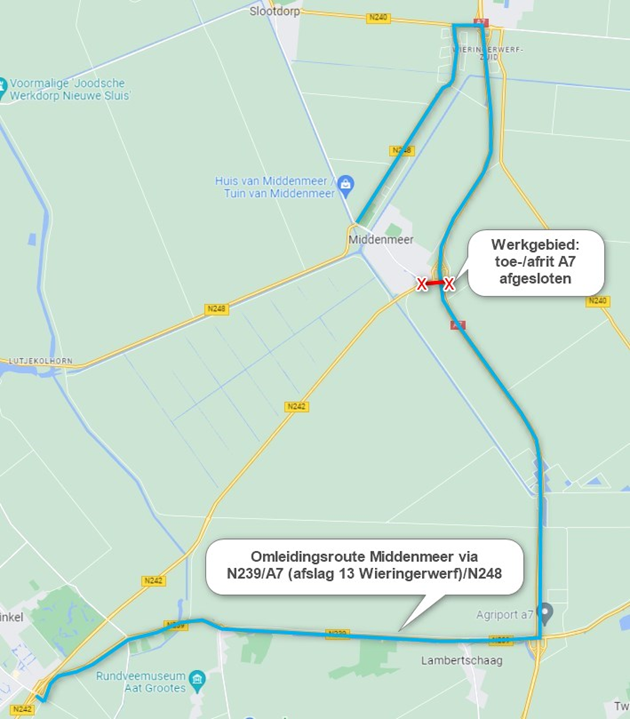 N242 nabij Middenmeer afgesloten van 8 september tot 11 september 2023