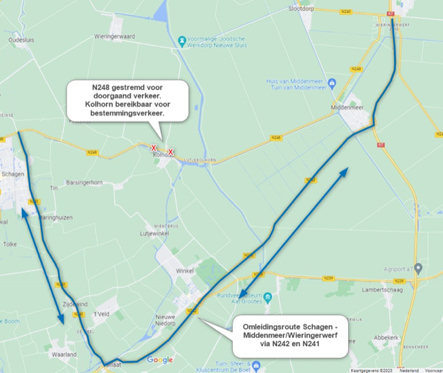 N248 bij Kolhorn afgesloten van 9 oktober t/m 20 oktober 2023