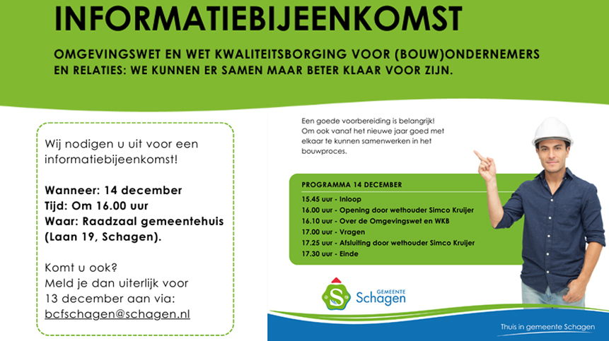 UITNODIGING - Informatiebijeenkomst Omgevingswet gemeente Schagen, 14 december
