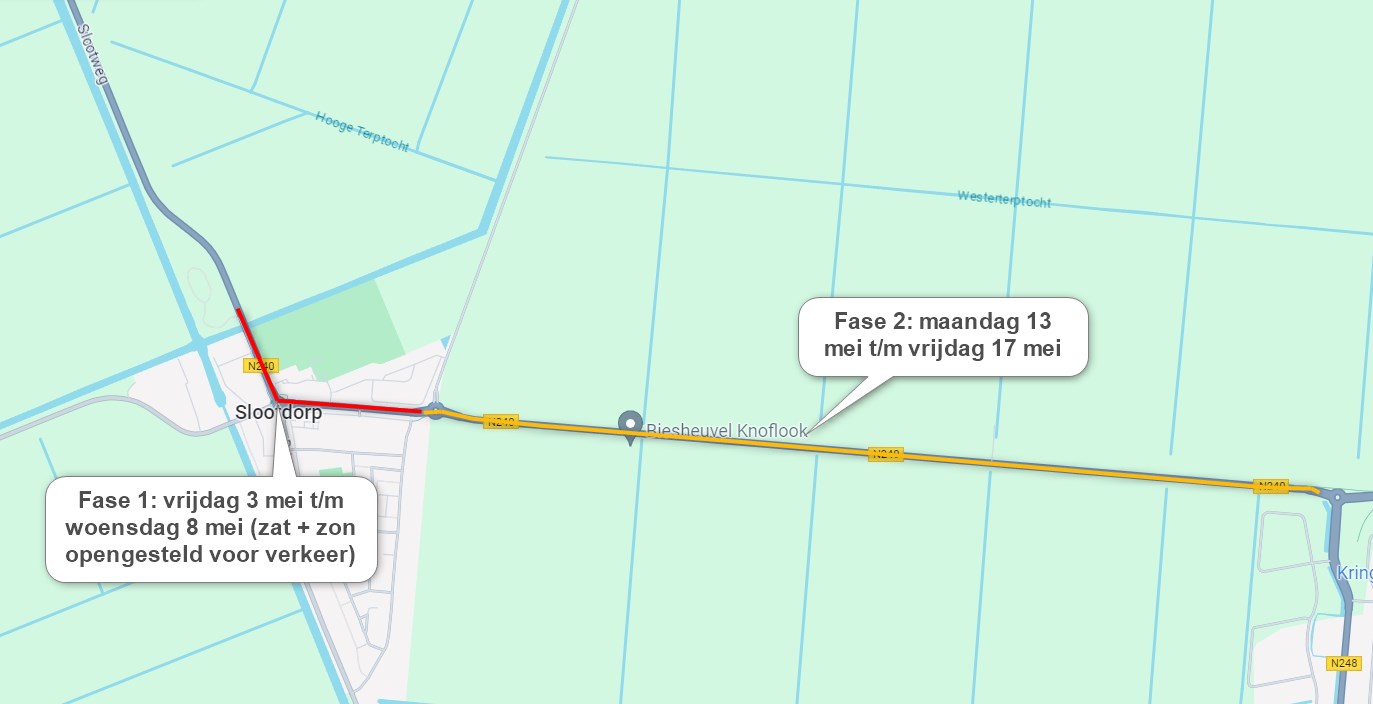 Asfaltonderhoud N240 Slootweg / Westerterpweg tussen 3 mei en 17 mei 2024