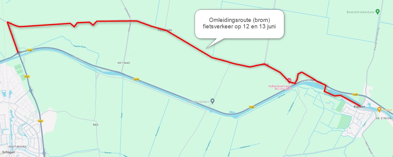 Fietspadherstel N248 tussen Schagen en Kolhorn op 12 en 13 juni 2024
