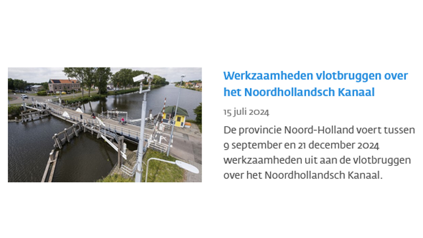 Werkzaamheden vlotbruggen over het Noordhollandsch Kanaal