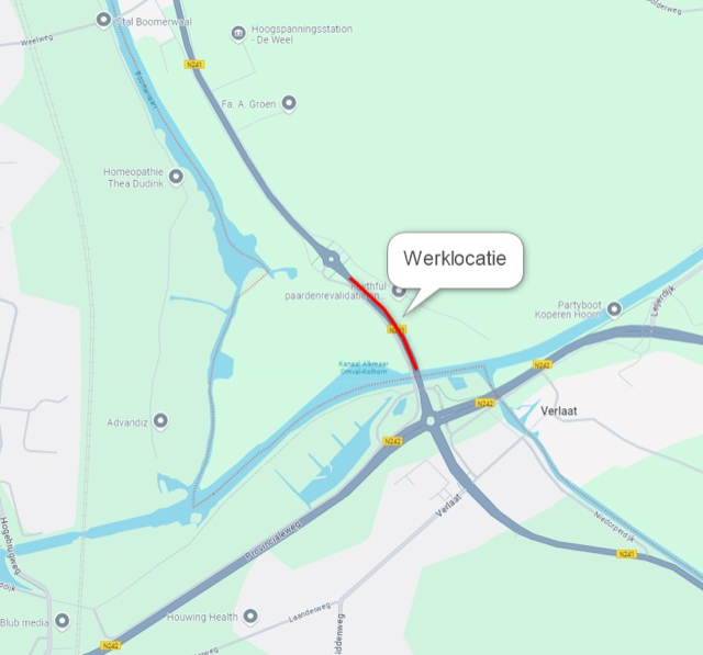 N241 tussen rotonde Oude Verlaatweg en rotonde N241/N242 afgesloten in de avond en nacht van 12 op 13 november 2024