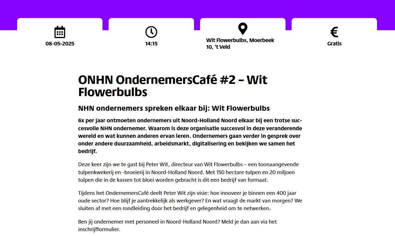 ONHN OndernemersCafé bij Wit Flowerbulbs op 8 mei