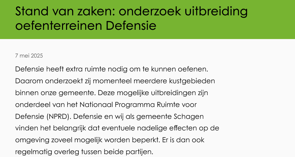 Stand van zaken: onderzoek uitbreiding oefenterreinen Defensie