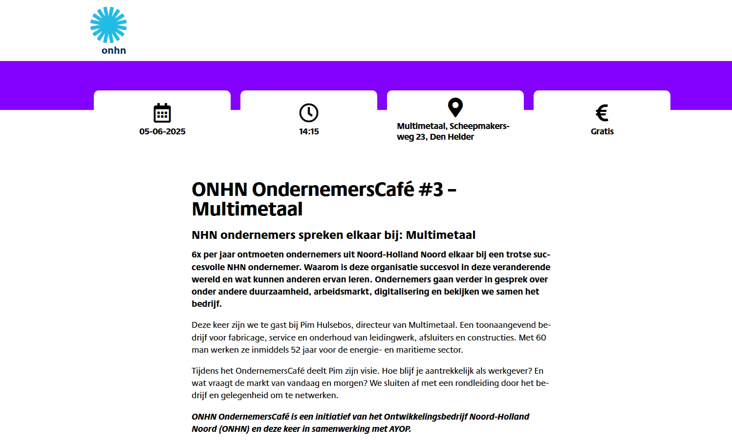 UITNODIGING - ONHN OndernemersCafé - donderdagmiddag 5 juni