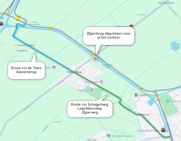 omleidingsroute - Zijperbrug gestremd