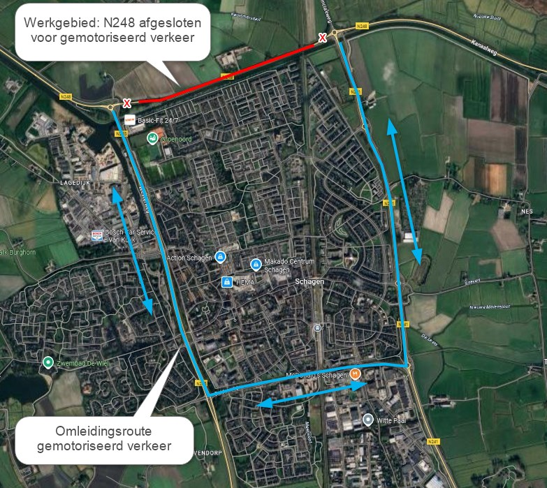 UPDATE 28 oktober - N248 Kanaalweg dicht tussen rotonde N245 en N241 in de avond en nacht van 30 op 31 oktober 2025 - gemeente Schagen