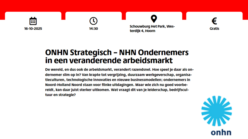 Uitnodiging ONHN Strategisch - NHN Ondernemers in een veranderende arbeidsmarkt op 16 oktober 2025