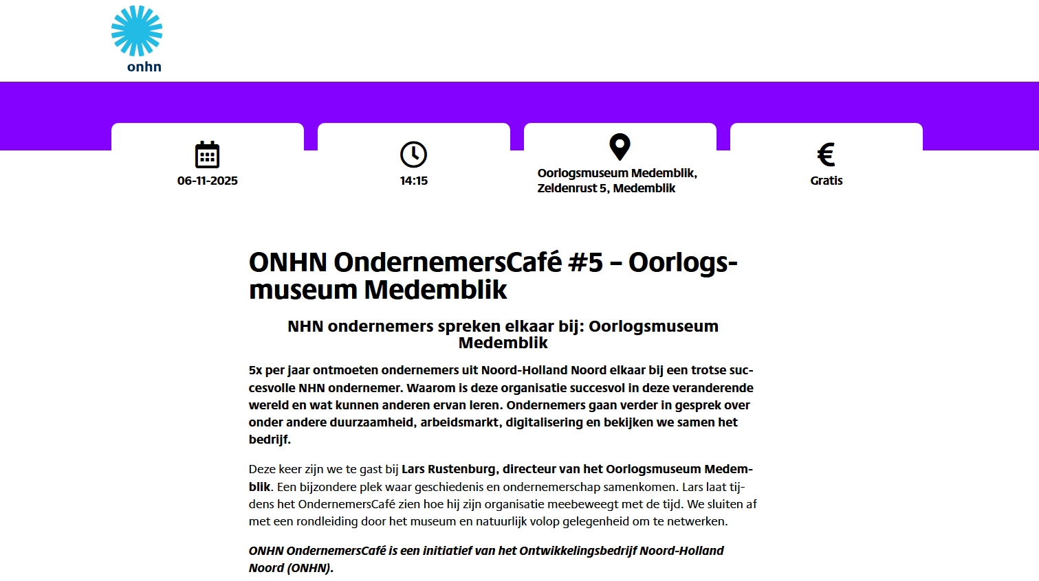 Ontmoet collega-ondernemers bij het ONHN OndernemersCafé – 6 november, Medemblik