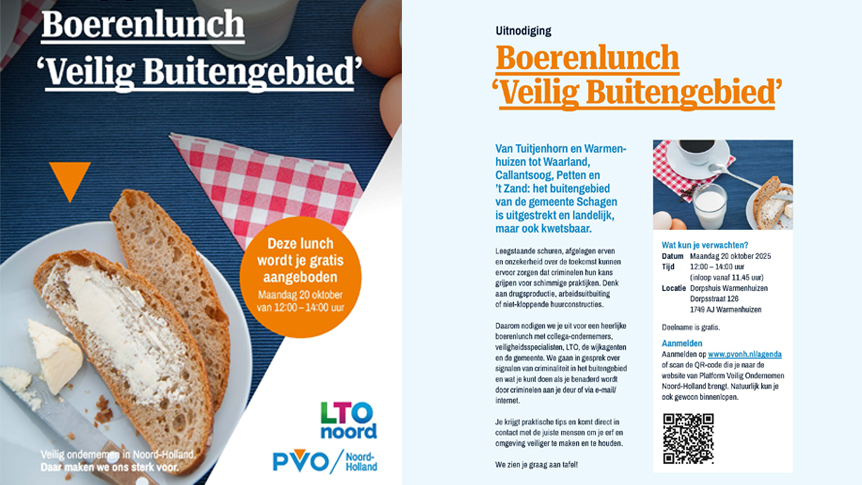 Uitnodiging Boerenlunch ‘Veilig Buitengebied’, 20 oktober in Warmenhuizen