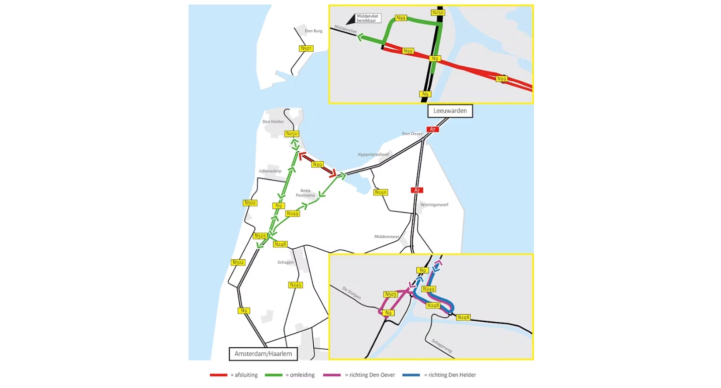 Vlotbrug 't Zand ook afgesloten tijdens werkzaamheden N99, 7 november tot 8 december - 